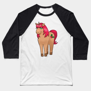 Christmas Unicorn and Holly Baseball T-Shirt